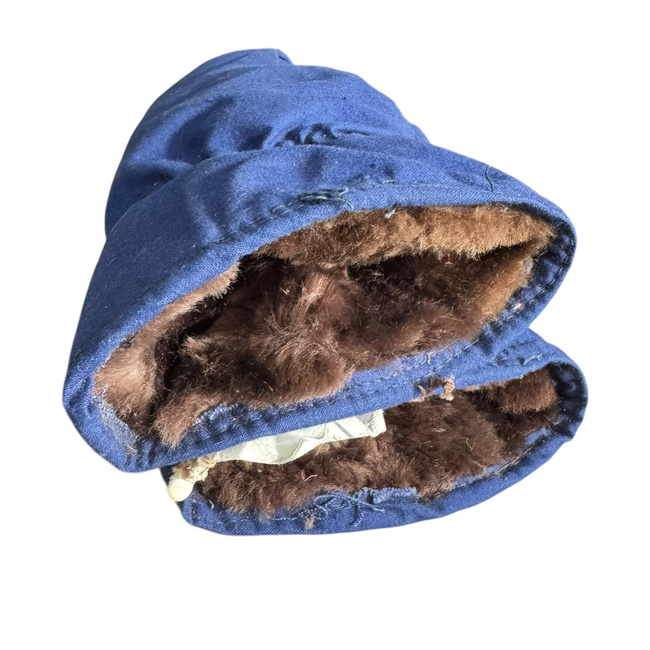 Insulated Protective Gloves Made from Military Tarpaulin Material, 3-Finger Design - Romanian Army Military Surplus - Dark Blue - In Good Condition