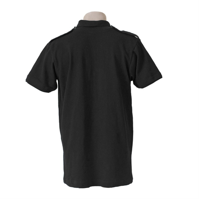 Black polo shirt with short sleeves, pocket, and epaulettes for PRISONS, GENDARMERIE