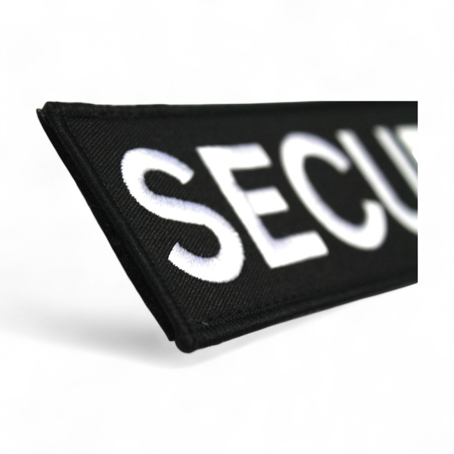 Large Back Patch – Embroidered SECURITY – 25x10 cm – Black Background / White Text – Velcro Attachment (hook & loop)