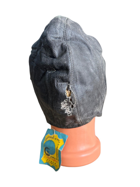 LEATHER AVIATOR HELMET - ROMANIAN ARMY MILITARY SURPLUS - BLACK - USED 