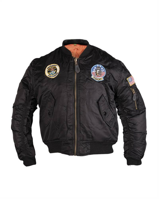 Black MA1 KIDS FLIGHT Bomber JACKET W. PATCHES