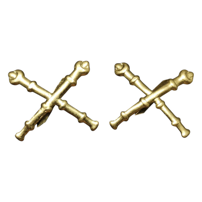 PAIR OF RANK INSIGNIA - ARTILERY - ROMANIAN ARMY MILITARY SURPLUS - GOLDEN - IN GOOD CONDITION