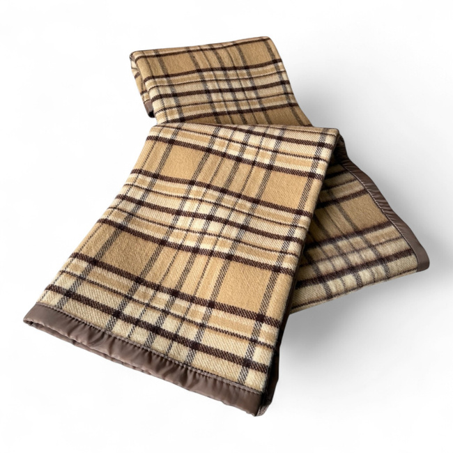 Merino Wool Blanket with Premium Box - Autumn Model - Classic - 150x200 cm - Brown/Beige Checkered