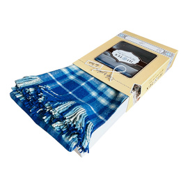 Romanian Merino Wool Blanket with Premium Box - Model Elena - Brown, Blue/Natural Beige - 140x200 cm – 707 g/m²