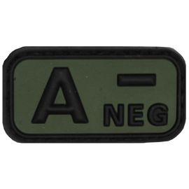 3D VELCRO PATCH - 5 x 2.5 CM - MFH® - BLACK/OD GREEN - BLOOD GROUP "A NEG"