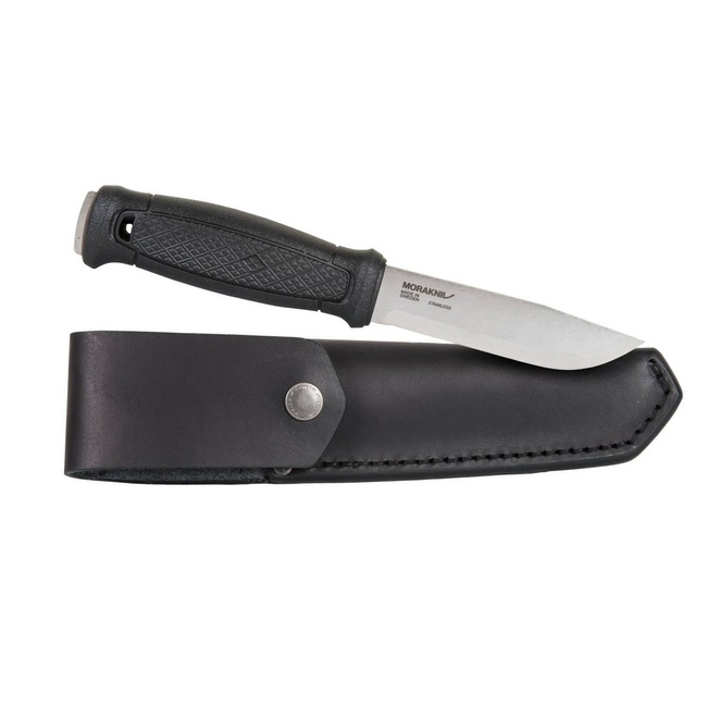 FIXED BLADE KNIFE - GARBERG - STAINLESS STEEL - WITH LEATHER SHEATH - MORAKNIV® - BLACK