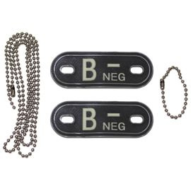 Blood Group Marker, chains, dog tags, phosphorescent, "B NEG", 3D