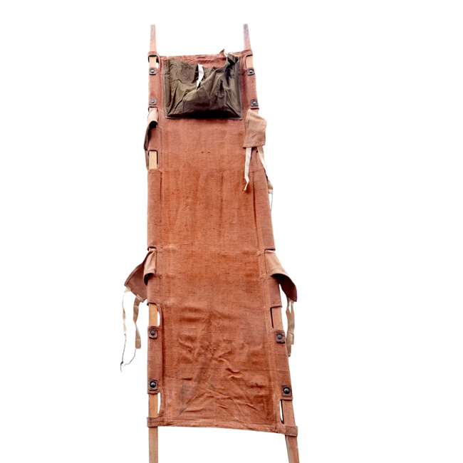 VINTAGE WOODEN SANITARY STRETCHER - 1965-1980 - ROMANIAN ARMY MILITARY SURPLUS - IN GOOD CONDITION