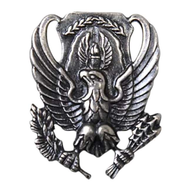 VINTAGE PAIR OF METAL COLLAR BADGES - EAGLE - US AIR FORCE ROTC B.O.S. - US AIR FORCE - AMERICAN ARMY MILITARY SURPLUS - LIKE NEW