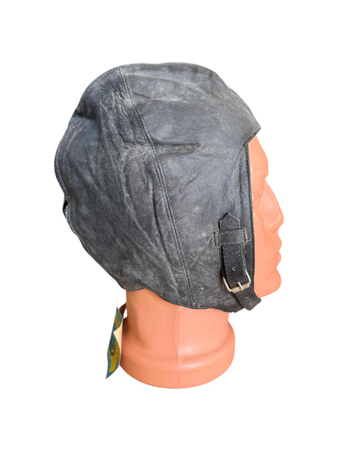 LEATHER AVIATOR HELMET - ROMANIAN ARMY MILITARY SURPLUS - BLACK - USED 