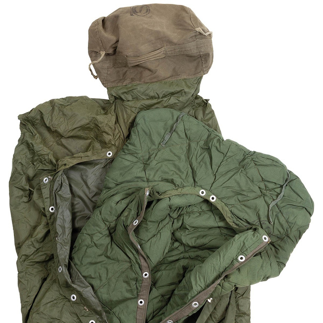 Mummy sleeping bag with front zipper and bivy cover - 200 x 85 cm - Hungarian Army Military Surplus - OD Green