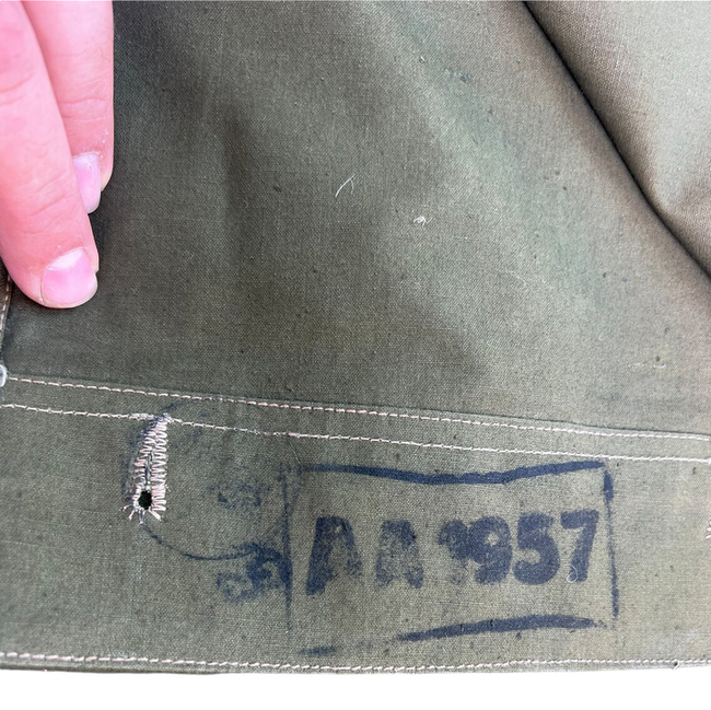 Rare Romanian 1957 military shelter tarpaulin halftent pale green poncho 180 x 180 cm - like new