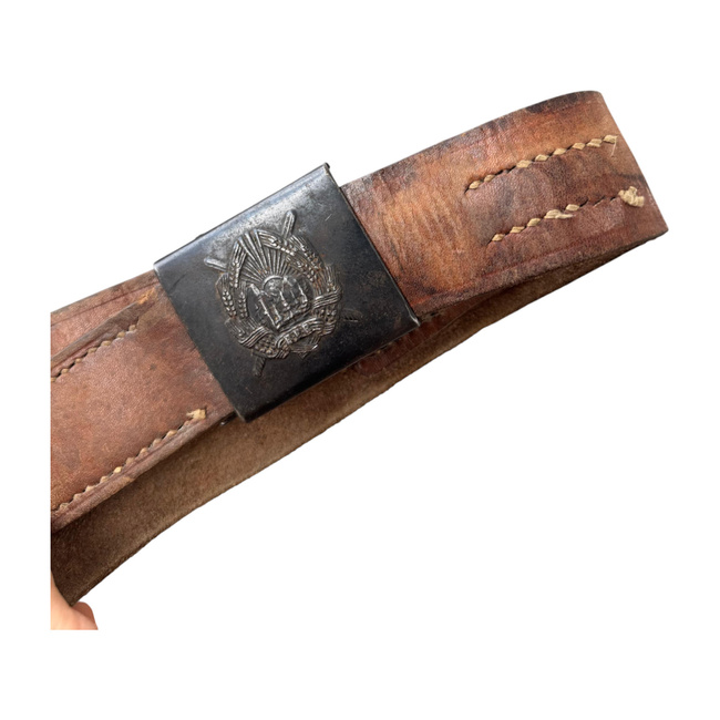 BROWN LEATHER BELT WITH BLACK BUCKLE - ROMANIAN ARMY MILITARY SURPLUS - USED