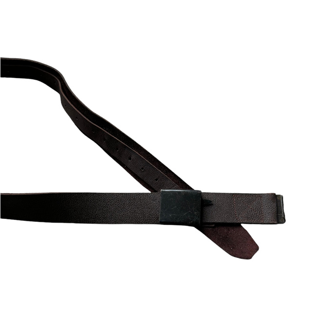 BROWN LEATHER BELT WITH BLACK BUCKLE - ROMANIAN ARMY MILITARY SURPLUS - IN GOOD CONDITION