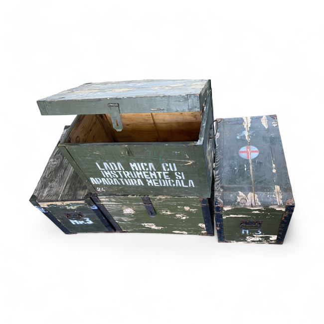 WOODEN MILITARY STORAGE CRATE - ROMANIAN ARMY SURPLUS - NO.3 - 65 x 37 x 46 CM
