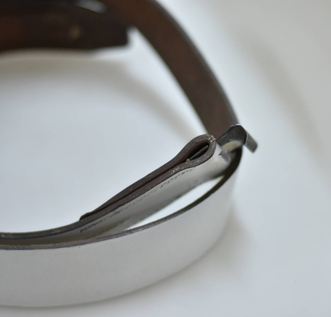 WHITE LEATHER MILITARY BELT - ROMANIAN ARMY SURPLUS - USED