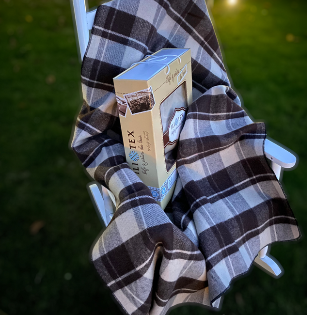 Romanian Merino Wool Blanket with Premium Box and Overlocked Edge - Andreea Model - Brown/Beige Natural - 150 x 200 cm