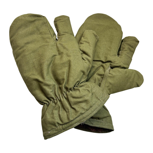 Military winter gloves - 3 fingers - Romanian Army Military Surplus - OD Green - In Good Condition