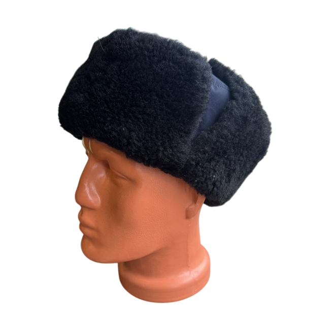 WINTER CAP FOR CADRES - SOVIET PERIOD - ROMANIAN ARMY MILITARY SURPLUS - NAVY BLUE WITH BLACK FUR - IN GOOD CONDITION