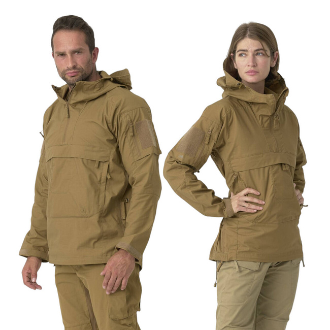 Unisex Tracer Anorak Jacket - Polycotton Stretch Ripstop - Coyote / Taiga Green - Helikon Tex