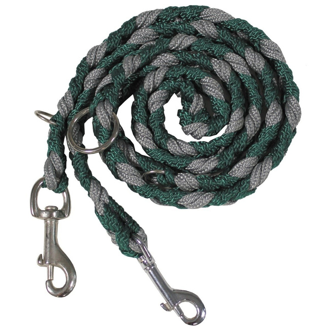 Dog leash, braided, green/grey, 3-way adjustable
