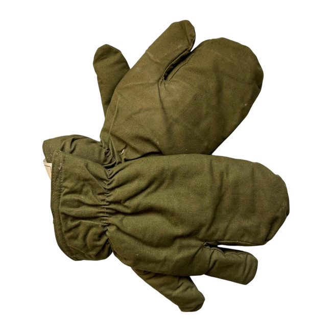 Military winter gloves - 3 fingers - Romanian Army Military Surplus - OD Green - In Good Condition