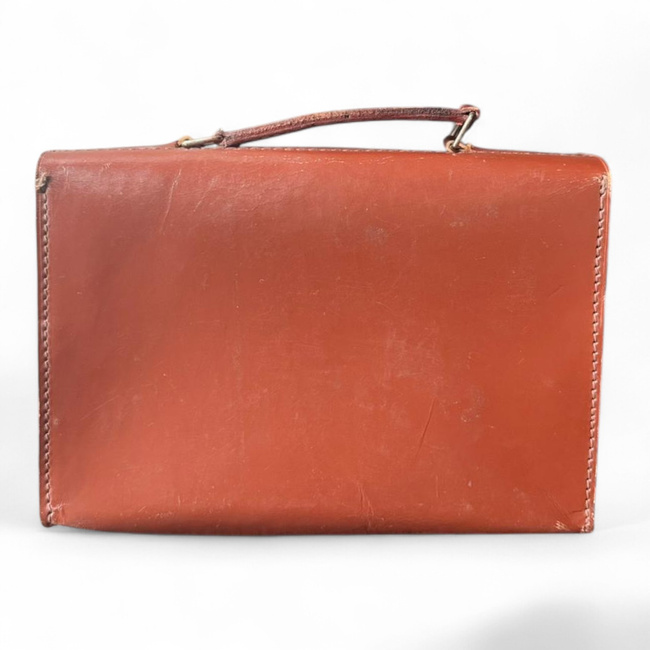 Leather Document Bag - Romanian Army Military Surplus - Brown - Good Condition