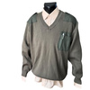 V-Neck Sweater with Epaulettes - Romanian Army Military Surplus - OD Green - In Good Condition