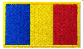 ROMANIA DRAPEL FORTE TERESTRE - 7,5x4,5 cm - YELLOW BORDERS