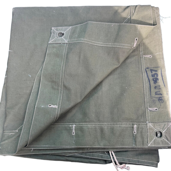 Rare Romanian 1957 military shelter tarpaulin halftent pale green poncho 180 x 180 cm - Used