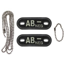 Blood Group Marker, chains, dog tags, phosphorescent, "AB NEG", 3D