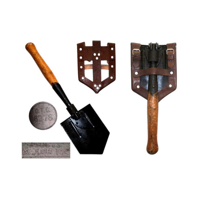 Foldable Military Shovel, Romanian Army Surplus - like new, with leather case