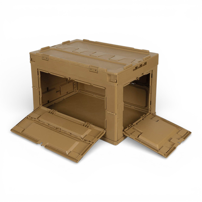 Foldable Plastic Storage Box with Hinged Lid - 60 L - Khaki - MFH