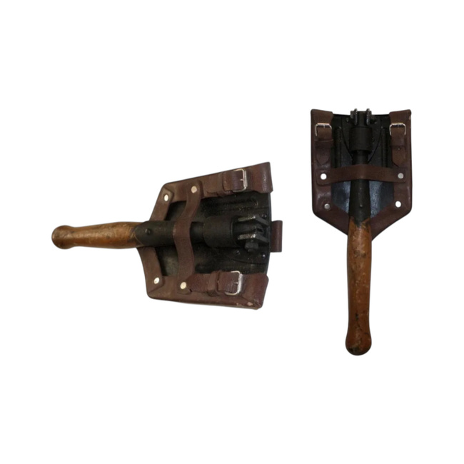 Foldable Military Shovel, Romanian Army Surplus - like new, with leather case