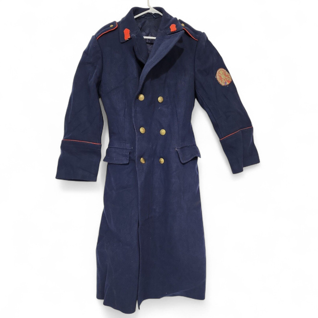 Navy blue wool coat with red epaulettes – Romanian military surplus - In good condition 