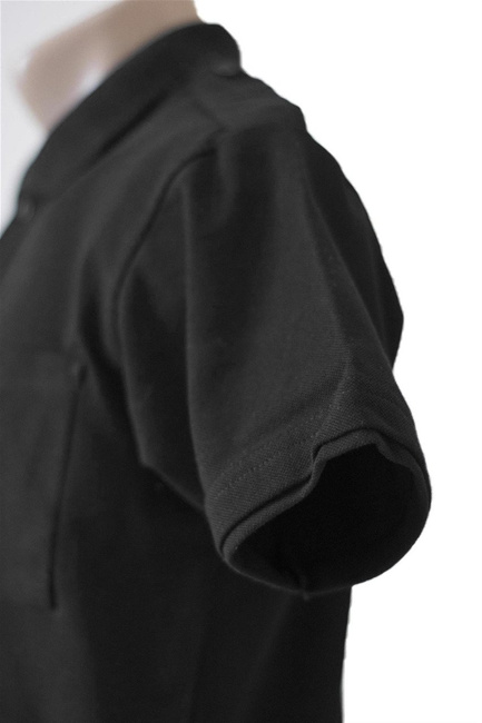 Black polo shirt with short sleeves, pocket, and epaulettes for PRISONS, GENDARMERIE