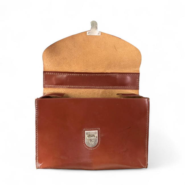 Leather Document Bag - Romanian Army Military Surplus - Brown - Good Condition