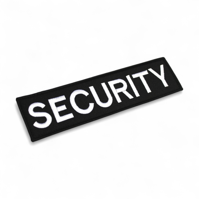Large Back Patch – Embroidered SECURITY – 25x10 cm – Black Background / White Text – Velcro Attachment (hook & loop)