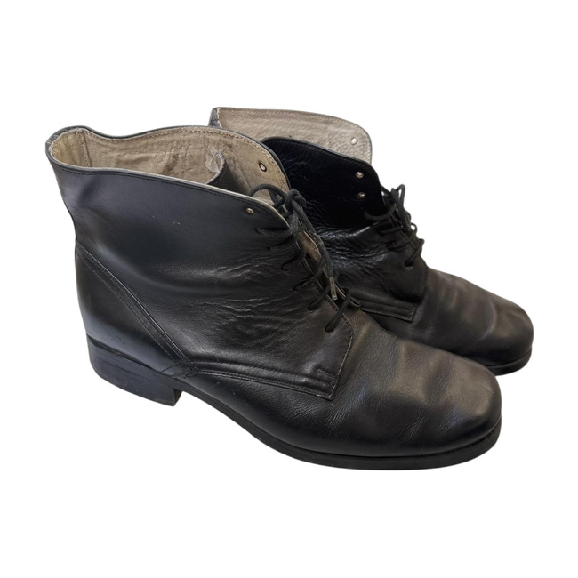 Leather Lace-Up Boots - Romanian Army Military Surplus - Black - In Good Condition