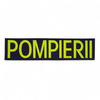 Emblema spate - POMPIERII - brodata pe suport albastru inchis (navy) cu contur bleumarin si text vernil fluorescent - aplicare termica - 20x5 cm