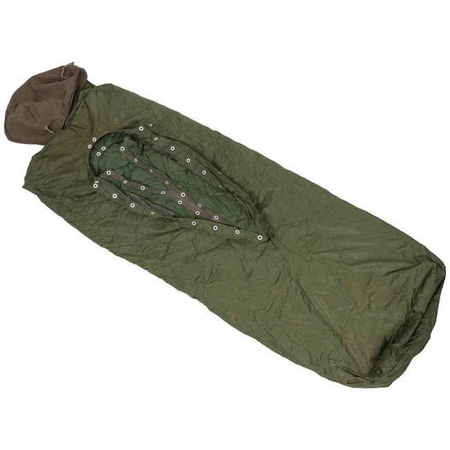Mummy sleeping bag with front zipper and bivy cover - 200 x 85 cm - Hungarian Army Military Surplus - OD Green