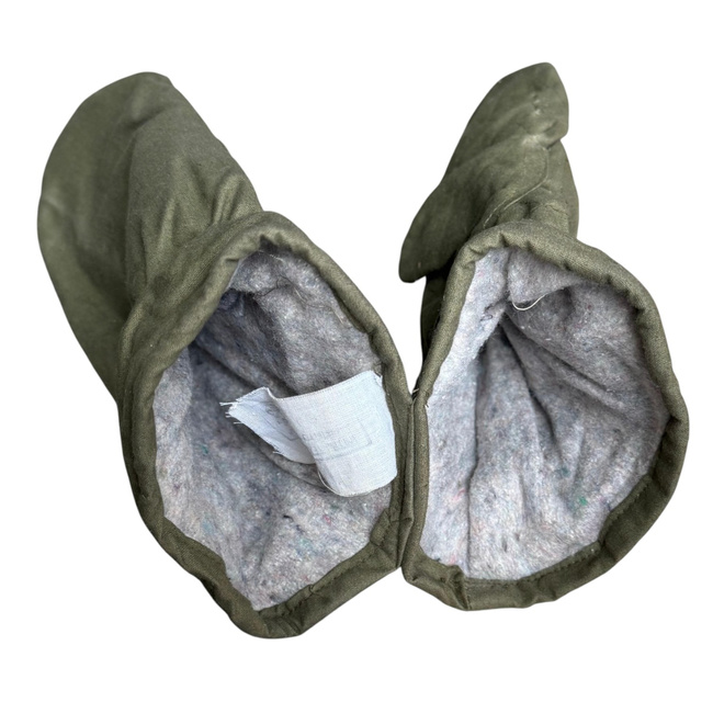 Insulated Protective Mittens Made of Tent Canvas Material, 2-Finger Design - Romanian Army Military Surplus - OD Green - Like New