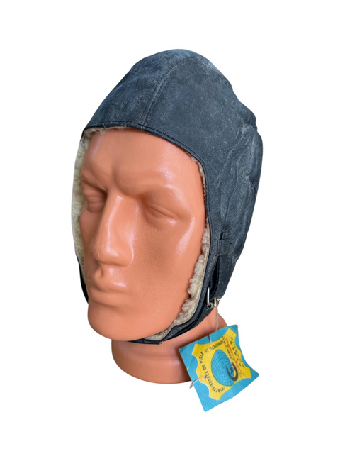 LEATHER AVIATOR HELMET - ROMANIAN ARMY MILITARY SURPLUS - BLACK - USED 