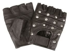 FINGERLESS BIKER GLOVES - LEATHER - WITH RIVETS - Mil-Tec - BLACK