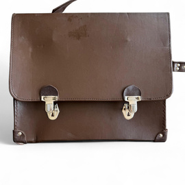 Vintage Briefcase - Faux Leather - 42 x 33 cm - Romanian Army Military Surplus - Brown - In Good Condition