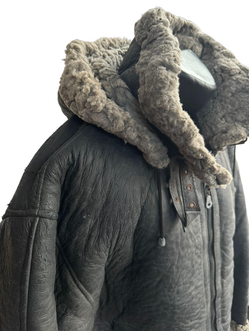 LEATHER FUR JACKET - ROMANIAN ARMY MILITARY SURPLUS - USED