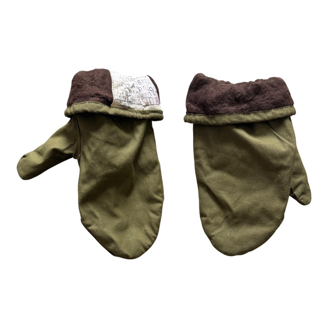 Insulated Protective Mittens Made of Tent Canvas Material, 2-Finger Design - Romanian Army Military Surplus - OD Green - Like New