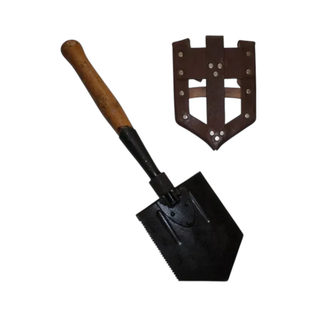 Foldable Military Shovel, Romanian Army Surplus - like new, with leather case