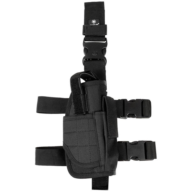 Pistol holster, right thigh, adjustable, black