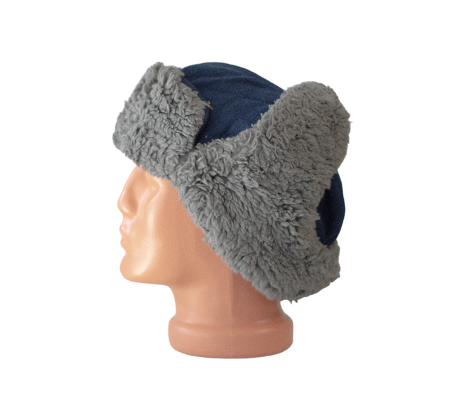 CLOTH CAP WITH FUR - BLUE - MILITARY SURPLUS ROMANIAN ARMY - USED